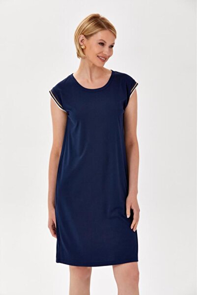 İKİLER Yuvarlak Yaka Sim Şeritli Elbise 024-2515