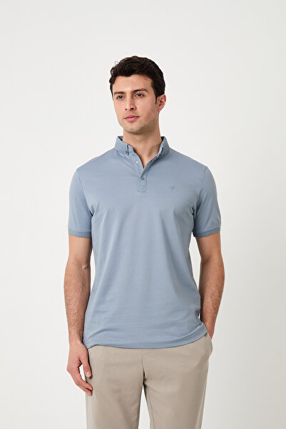 SILVANO تي شيرت رجالي أزرق بياقة بولو صيفي بأكمام قصيرة مريح باللون الأزرق