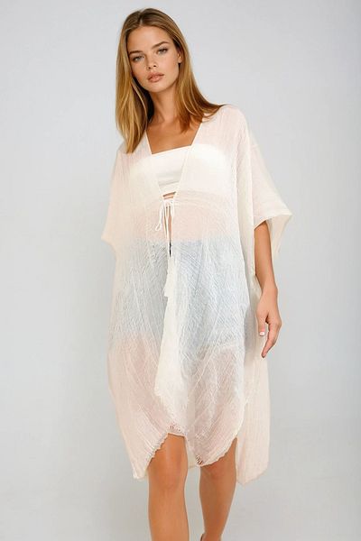 VAGGON Γυναικείο Ecru Oversize βαμβακερό κιμονό Prmx6469