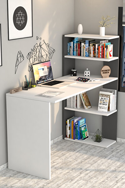 Moonlife Çınar Kitaplıklı Çalışma Masası Antrasit