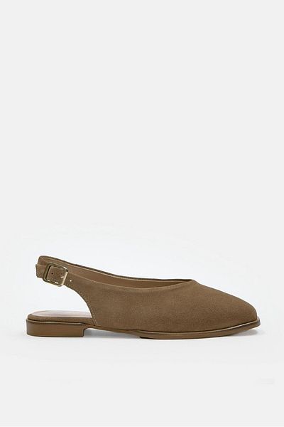 NILUFARR Geise Tan Suede Genuine Leather Open Back Women's Ballerinas