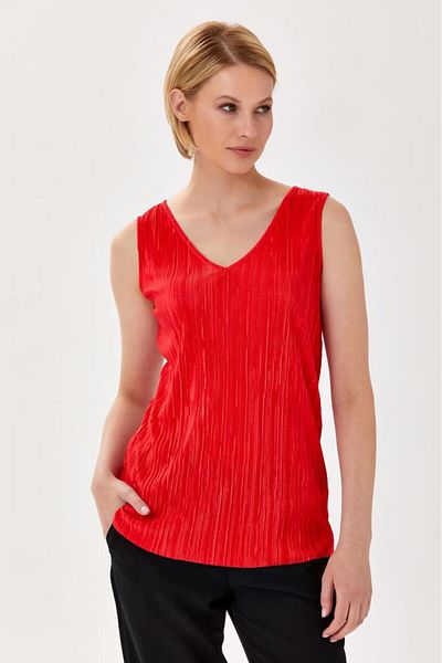 İKİLER Sleeveless Pleated V-Neck Blouse - 024-1056