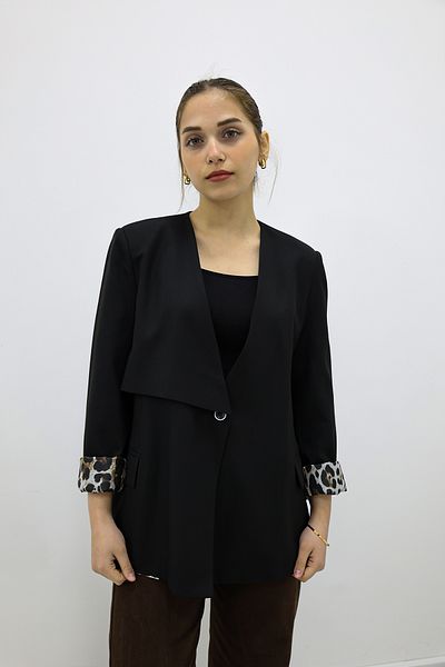 Zec Style Jachetă Blazer cu căptușeală Poliviskon cu design leopard