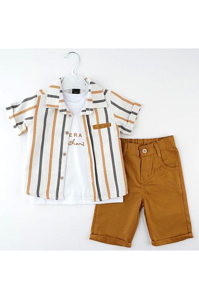 Mc Emirix Kids Wear Striped Fi̇lotali 3-Piece Suit Short Sleeve