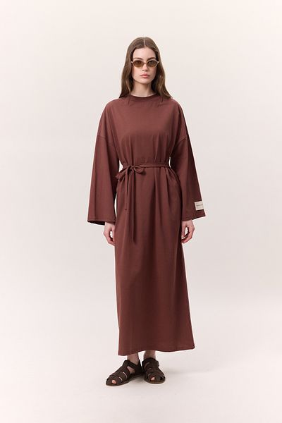Manuka   OVERSIZE Μακρύ Άνετο Φόρεμα - Ξύλινο Φλοιό