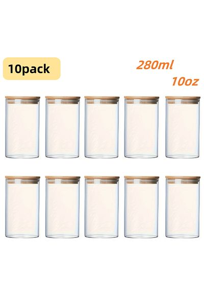 Choice 10pcs Glass jar with bamboo lid 280ml 10oz glass food storage container, suitable for kitchen spice