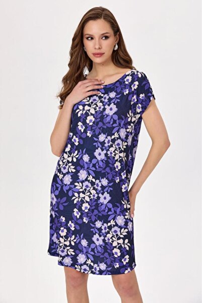 İKİLER Yuvarlak Yaka Omzu Düğme Detaylı Elbise 025-2506