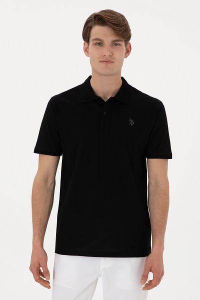 U.S. Polo Assn. Ανδρικό μπλουζάκι με κανονική εφαρμογή Polo Neck Black Basic 50298016-vr046