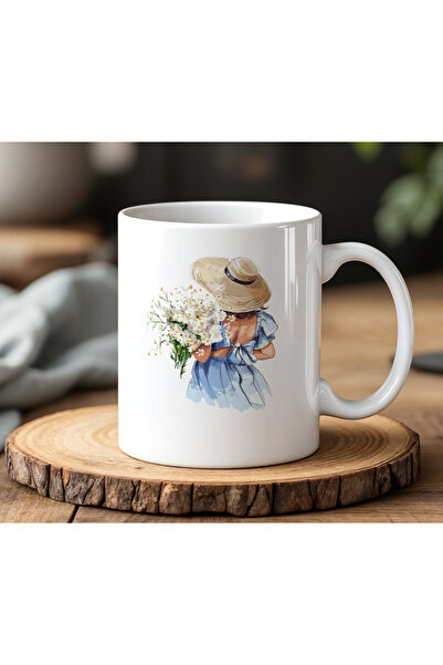BB TRADE White Ceramic Printed Mug with Flower Girl Design 330ml
