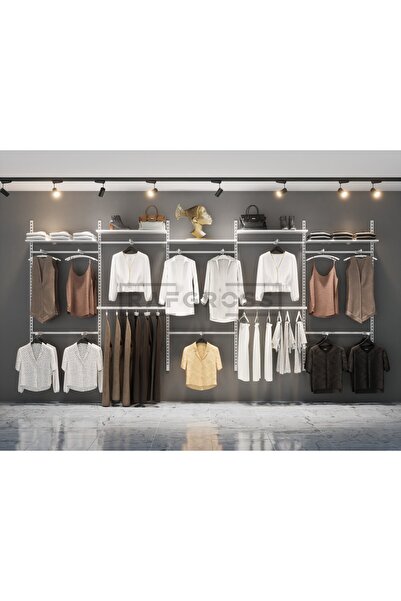 RAFAX Mağaza Raf Sistemi, Askılık Sistemi, Butik Rafı, Mağaza Stand, Giyinme Odası-305x200 Cm