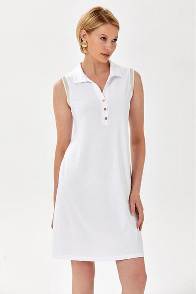 İKİLER Rochie fără mâneci cu decolteu polo cu dungi cu sclipici - 024-2519