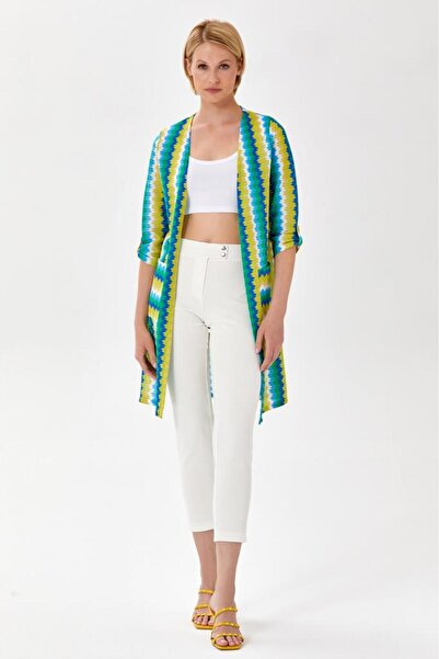 İKİLER 3/4 Kol Zigzag Desenli Cepli Hırka 024-4409