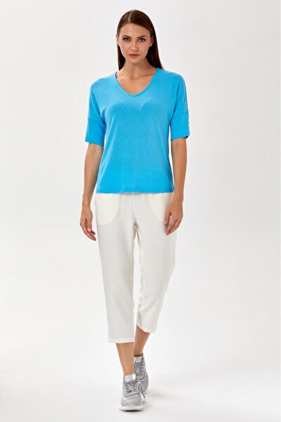 İKİLER Kolu Düğme Detaylı V Yaka Bluz 024-1040