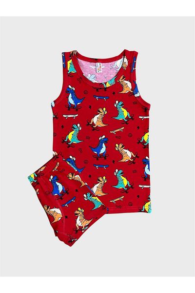 elmas kids Комплект боксерки за момче, 100% памучен, червен с динозавърски мотив