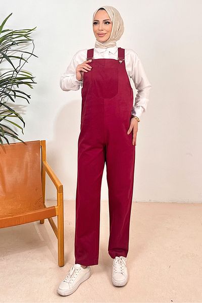 Bestenur Casel Front Pocket Jumpsuit 1419 - Claret Red