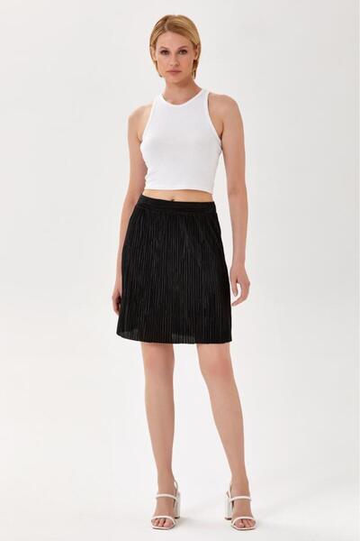 İKİLER Beli Lastikli Pileli Etek 024-2000