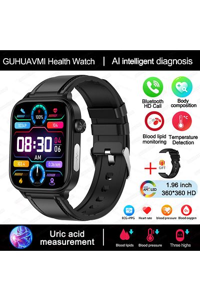Choice Black-leather 2025 New Al Science Diagnosis Blood Lipids Uric Acid Blood Oxygen Smart Watch Men Ecg