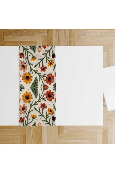 Artvibe Punch Nakış Desen Dijital Baskılı Sarı Turuncu Sonbahar Temalı Runner Masa Örtüsü 45x100 cm