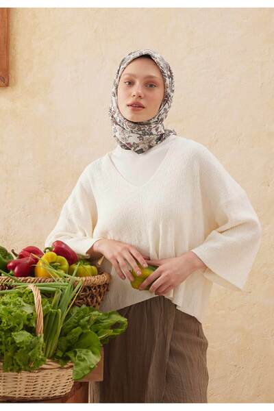 Fresh وشاح حريري من القطن بنمط LEAF كاكي