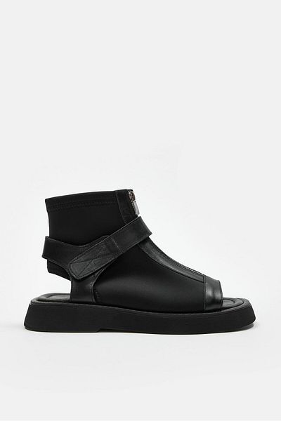 NILUFARR Sam Black Genuine Leather Women's Sandals