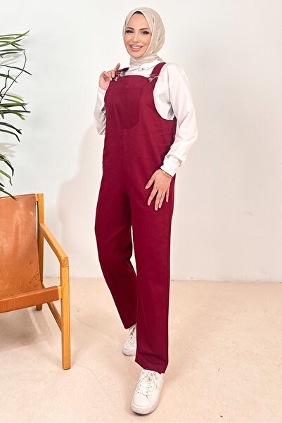 Bestenur Casel Önü Cepli Tulum 1419 - Bordo