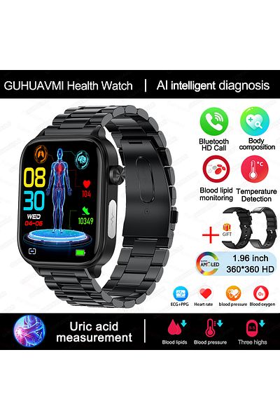Choice Black Steel 2 2025 New Al Science Diagnosis Blood Lipids Uric Acid Blood Oxygen Smart Watch Men Ecg