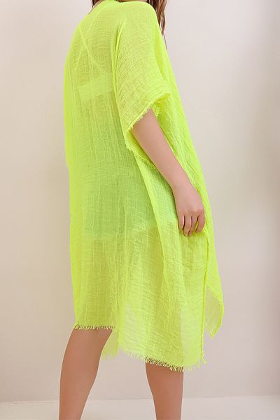 VAGGON Kimono de damă din bumbac oversize verde neon Prmx6671