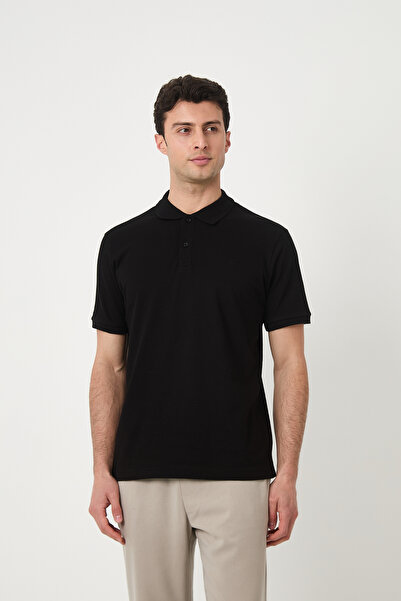 SILVANO تي شيرت رجالي صيفي بأكمام قصيرة وياقة بولو أسود أساسي