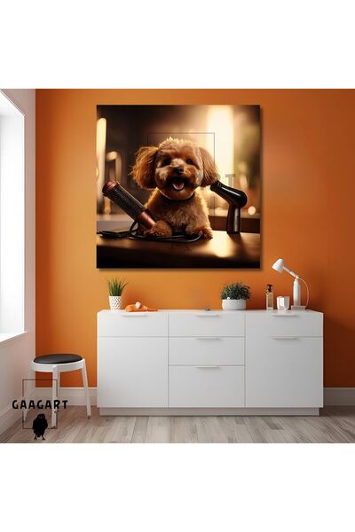 GAAGART Tekli Kare Kanvas Pet Kuaför Fön Çektiren Poodle Köpek