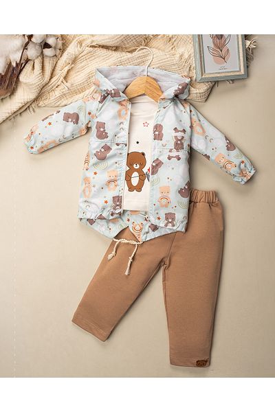 Mai Perla Unisex Teddy Bear Patterned Lined 3 Piece Raincoat Baby Set