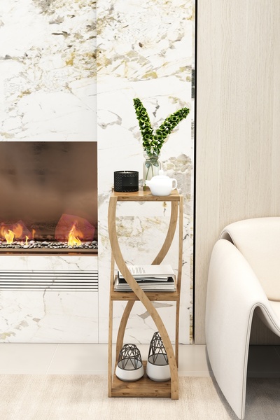 Jest Dekor Konsept Bukle 3 Katlı Atlantik Çam Ahşap Sehpa / Dekoratif & Çok A...