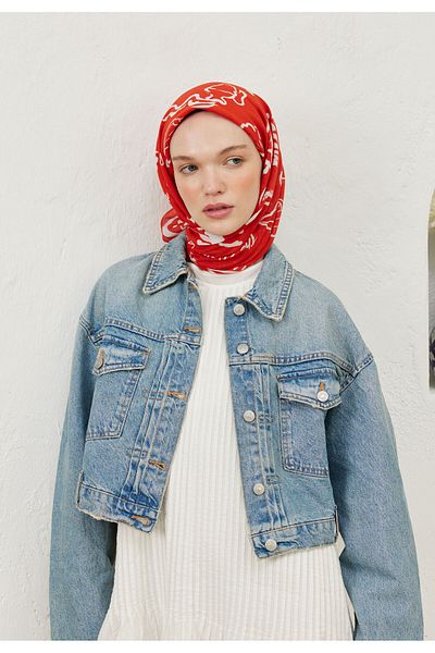 Fresh Scarf Red - Summer Vibes Patterned Cotton Voile