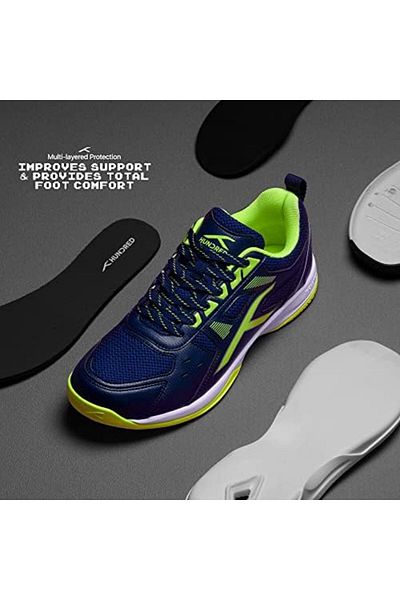 Hundred RAZE Professional Badminton Shoe | Navy blue/lime | Mens and Boys | Non-Marking Shoe | Court Shoe