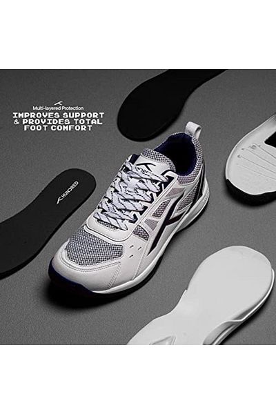 Hundred RAZE Professional Badminton Shoe | White/Navy Blue | Mens and Boys | Non-Marking Shoe | Court Shoe