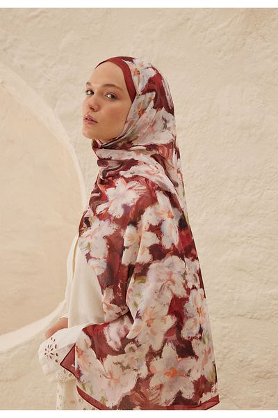Fresh Dora Patterned Ramie Shawl - Dried Rose Design
