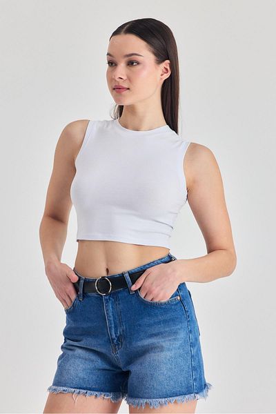 Rays White Sleeveless Crew Neck Crop Tank Top 318