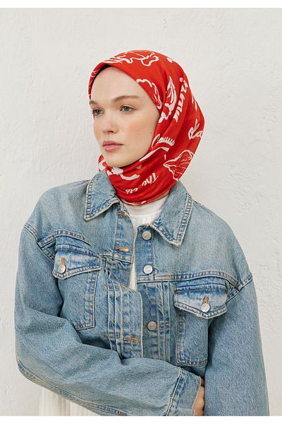 Fresh Scarf Red - Summer Vibes Patterned Cotton Voile