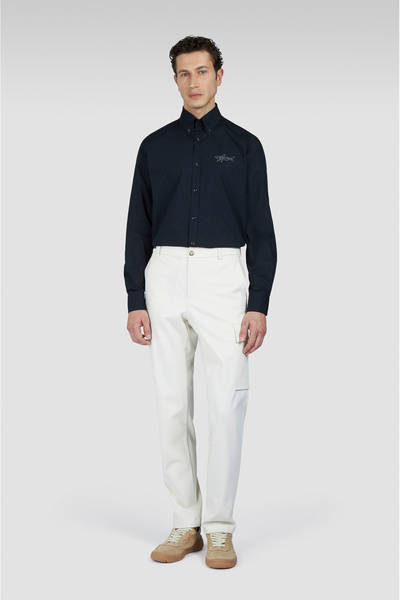 PAUL&SHARK Erkek Dar Kesim Sırtta Shark Baskılı Pamuklu Uzun Kollu Siyah Gömlek 25413517-011