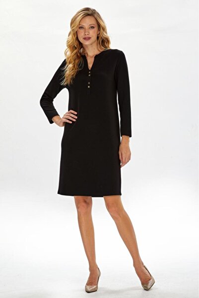 İKİLER Hakim Yaka Yakası Düğmeli Elbise 234-2507