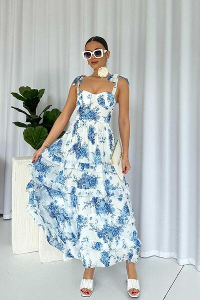 Mine Tan Butik Rochie de damă fără mâneci, cu căptușeală din șifon, albastru ...