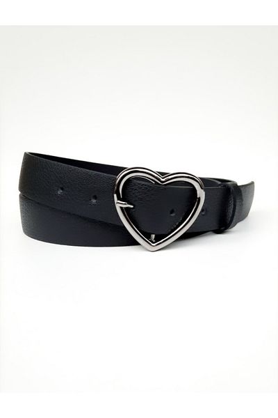 Kemerix Women's Black Belt with Heart Buckle