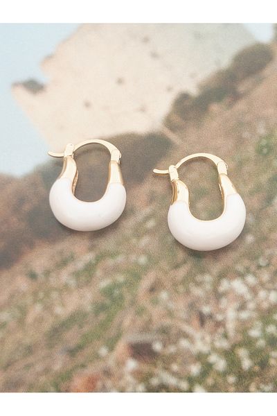 Siya Silver Gold Colored White Enameled U Model Steel Earrings