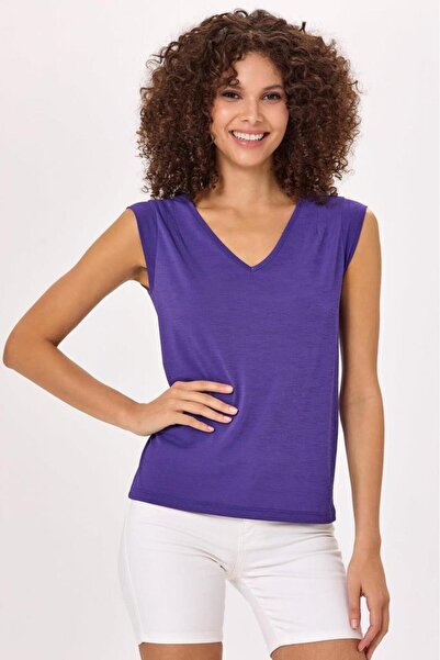 İKİLER V Yaka Mini Kol Bluz 025-1034