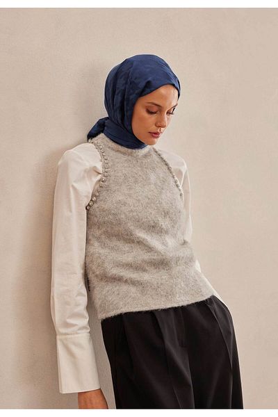 Fresh Houndstooth Jacquard Shawl Midnight Blue