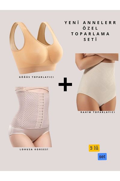 EMBA BUTİK Uterine Recovery and Maternity Corset and Breast Recovery 3-Piece Comfort Set for New Mothers