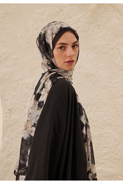 Fresh Anthracite Dora Patterned Ram Shawl