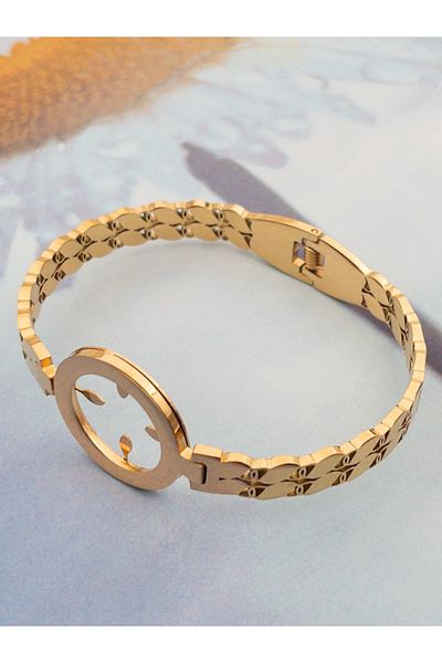 Siya Silver Barley Model Non-Tarnish Steel Quadrant Cuff Bracelet - Simple Design