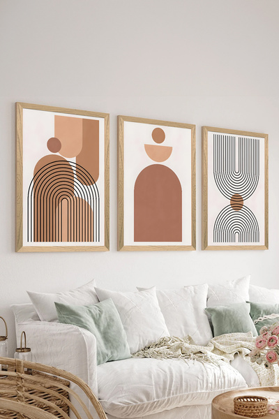 Artavessa طقم طاولة ملصقات MDF مكون من 3 قطع بإطار خشبي - مجموعة 68