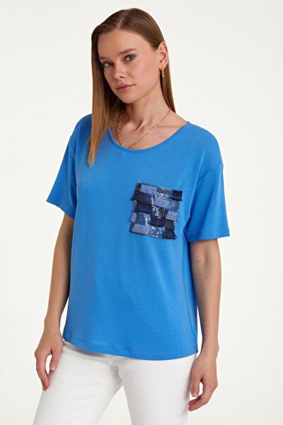 İKİLER Payet Cepli Kısa Kol Bluz 023-1030