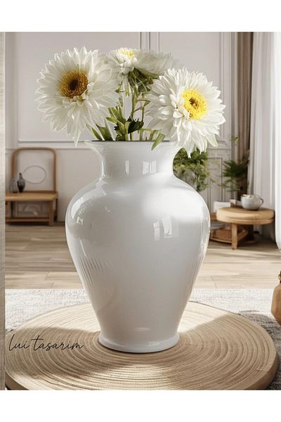Lui Tasarım White Vasenordic Style Glass XL Size 31 cm Linda Vase